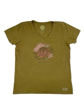 Life is Good Women's Classic Fit Tee Size Small Hello Sunshine Sunflower Cotton